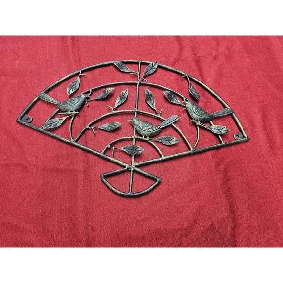 Vintage Metal Wall Decor Featuring Birds And Leaves. 20x12.5 Inches - Picture 1 of 9